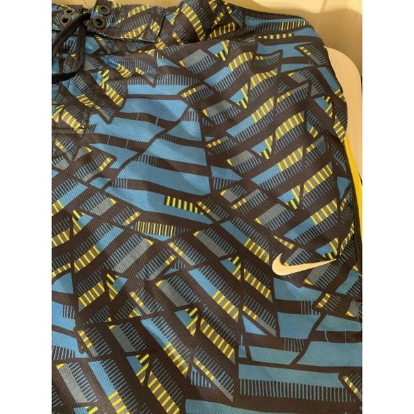 Vintage 90s Nike Swoosh All Over Print Swim‎ Trunk Shorts Size XXL Blue Yellow - Picture 1 of 5